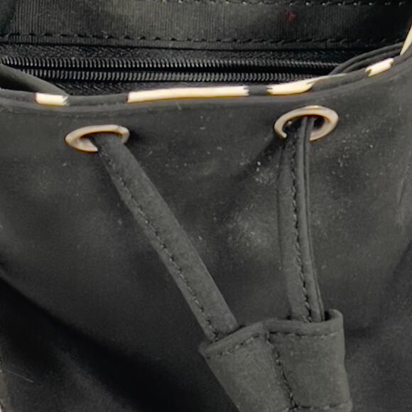 Nine West Drawstring Black Nylon Type Fabric Bag Adjustable Cheetah Print Strap - Picture 15 of 15